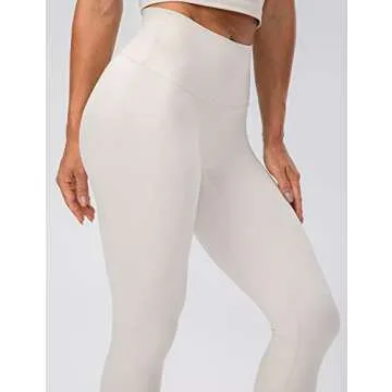 Lavento Women's All Day Soft Yoga Leggings Mid-Rise - No Front Seam Workout Active Legging for Women (Off White, 10)