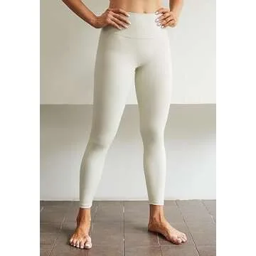 Lavento Women's All Day Soft Yoga Leggings Mid-Rise - No Front Seam Workout Active Legging for Women (Off White, 10)