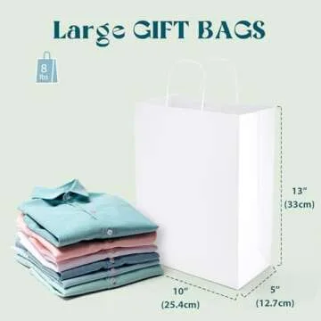 MESHA White Paper Bags 10x5x13 Inches 100pcs Medium Gift Bags with Handles Bulk,White Kraft Paper Ba...