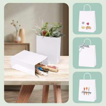 MESHA White Paper Bags 10x5x13 Inches 100pcs Medium Gift Bags with Handles Bulk,White Kraft Paper Bags for Small Business,Shopping Bags for Grocery,Wedding Party Favor Bags