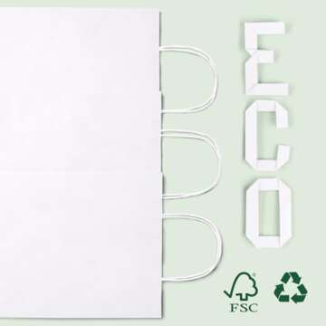 MESHA White Paper Bags 10x5x13 Inches 100pcs Medium Gift Bags with Handles Bulk,White Kraft Paper Bags for Small Business,Shopping Bags for Grocery,Wedding Party Favor Bags