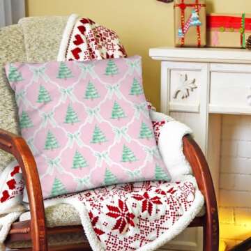Nvotell Pink Christmas Tree Pillow Covers - Coquette Bows Cases, Tree Decorations, Room Decor