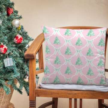 Nvotell Pink Christmas Tree Pillow Covers - Coquette Bows Cases, Tree Decorations, Room Decor