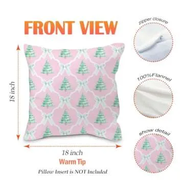 Nvotell Pink Christmas Tree Pillow Covers - Coquette Bows Cases, Tree Decorations, Room Decor