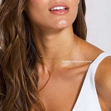 Tewiky Necklaces for Women, Layering Herringbone Beaded Necklaces Gold Plated Layered Short Necklaces Cute Beaded Necklaces Chunky Gold Chain Choker Necklace for Women Gold Jewelry Set