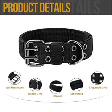 OneTigris Military Adjustable Dog Collar with Metal D Ring & Buckle 2 Sizes (Black, M)