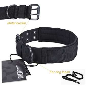 OneTigris Military Adjustable Dog Collar with Metal D Ring & Buckle 2 Sizes (Black, M)