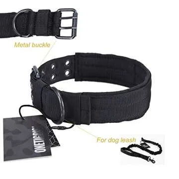 OneTigris Military Adjustable Dog Collar with Metal D Ring & Buckle 2 Sizes (Black, M)