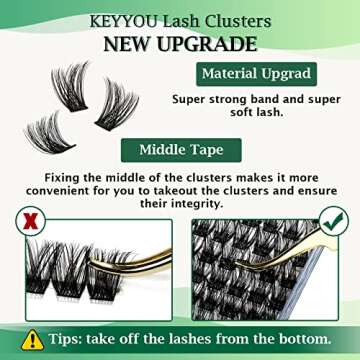 Lash Clusters 96pcs Individual Lashes Y01 D Curl 8-18MIX Cluster Lashes KEYYOU Volume Wispy Lash Ext...