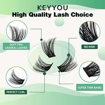 Lash Clusters 96pcs Individual Lashes Y01 D Curl 8-18MIX Cluster Lashes KEYYOU Volume Wispy Lash Extension Soft&Comfortable Easy DIY at Home(Y01,D-8-18MIX)