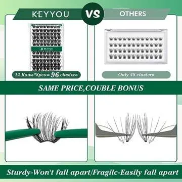 Lash Clusters 96pcs Individual Lashes Y01 D Curl 8-18MIX Cluster Lashes KEYYOU Volume Wispy Lash Extension Soft&Comfortable Easy DIY at Home(Y01,D-8-18MIX)
