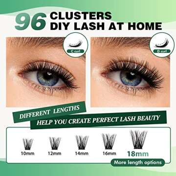 Lash Clusters 96pcs Individual Lashes Y01 D Curl 8-18MIX Cluster Lashes KEYYOU Volume Wispy Lash Extension Soft&Comfortable Easy DIY at Home(Y01,D-8-18MIX)