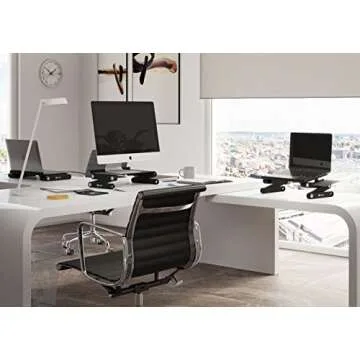 PWR+ Laptop Table Stand Adjustable Riser: Portable with Mouse Pad Fully Ergonomic Mount Ultrabook MacBook Gaming Notebook Light Weight Aluminum Black Bed Tray Desk Book Fans Up to 17 inch