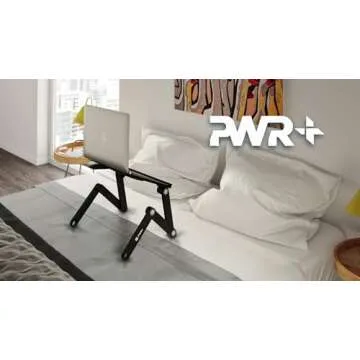 PWR+ Laptop Table Stand Adjustable Riser: Portable with Mouse Pad Fully Ergonomic Mount Ultrabook MacBook Gaming Notebook Light Weight Aluminum Black Bed Tray Desk Book Fans Up to 17 inch