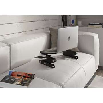 PWR+ Laptop Table Stand Adjustable Riser: Portable with Mouse Pad Fully Ergonomic Mount Ultrabook MacBook Gaming Notebook Light Weight Aluminum Black Bed Tray Desk Book Fans Up to 17 inch