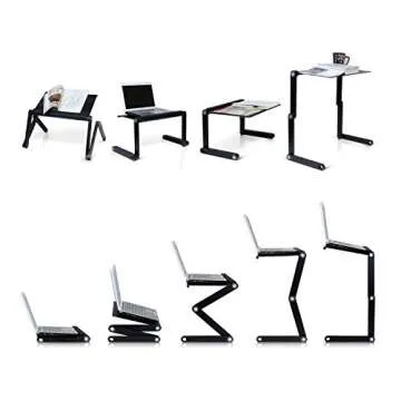 PWR+ Laptop Table Stand Adjustable Riser: Portable with Mouse Pad Fully Ergonomic Mount Ultrabook MacBook Gaming Notebook Light Weight Aluminum Black Bed Tray Desk Book Fans Up to 17 inch