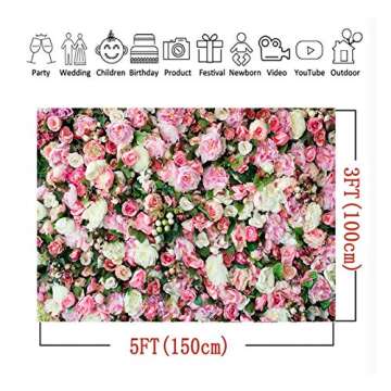 3D Pink Rose Flower Theme Photography Background 5x3ft Wedding Bridal Newborn Shower Birthday Party Photo Backdrops Banner Decor Supplies Couple Studio Props Vinyl