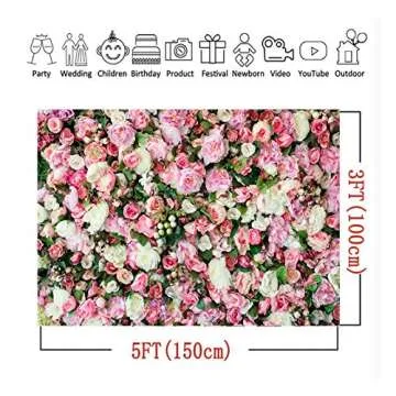 3D Pink Rose Flower Theme Photography Background 5x3ft Wedding Bridal Newborn Shower Birthday Party Photo Backdrops Banner Decor Supplies Couple Studio Props Vinyl