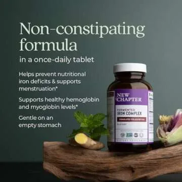 New Chapter Iron Supplement, Whole-Food Fermented Iron Complex Made with Organic Vegetables & Herbs + One Daily Non-Constipating Dose- 60ct, 2 Month Supply