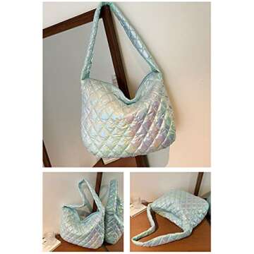 Women's Puffer Bag Quilted Shoulder Bag Lightweight Nylon Tote Bag Puffy Crossbody Bag Large Capacity Hobo Purse Handbag