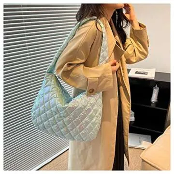 Women's Puffer Bag Quilted Shoulder Bag Lightweight Nylon Tote Bag Puffy Crossbody Bag Large Capacity Hobo Purse Handbag