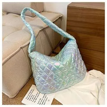 Women's Puffer Bag Quilted Shoulder Bag Lightweight Nylon Tote Bag Puffy Crossbody Bag Large Capacity Hobo Purse Handbag