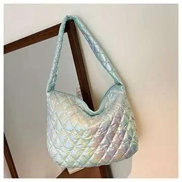 Women's Puffer Bag Quilted Shoulder Bag Lightweight Nylon Tote Bag Puffy Crossbody Bag Large Capacity Hobo Purse Handbag