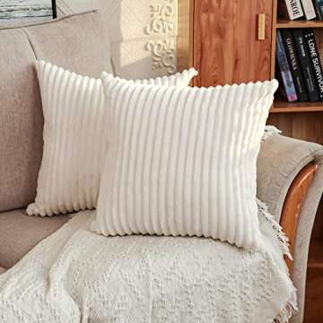 DEELAND Pack of 2 Corduroy Striped Decorative Throw Pillow Covers Fuzzy Soft Pillowcase Cushion Covers for Sofa Couch Bedroom