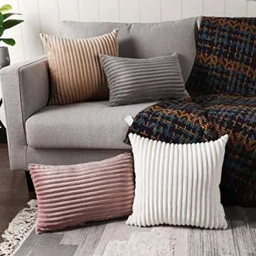 DEELAND Pack of 2 Corduroy Striped Decorative Throw Pillow Covers Fuzzy Soft Pillowcase Cushion Covers for Sofa Couch Bedroom