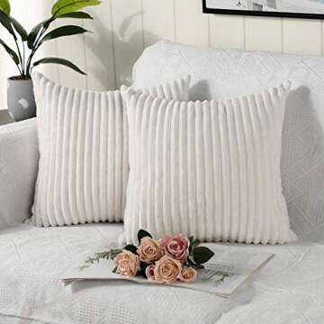 DEELAND Pack of 2 Corduroy Striped Decorative Throw Pillow Covers Fuzzy Soft Pillowcase Cushion Covers for Sofa Couch Bedroom