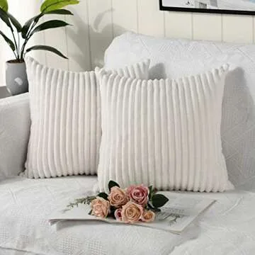 DEELAND Pack of 2 Corduroy Striped Decorative Throw Pillow Covers Fuzzy Soft Pillowcase Cushion Covers for Sofa Couch Bedroom