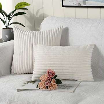 DEELAND Pack of 2 Corduroy Striped Decorative Throw Pillow Covers Fuzzy Soft Pillowcase Cushion Covers for Sofa Couch Bedroom
