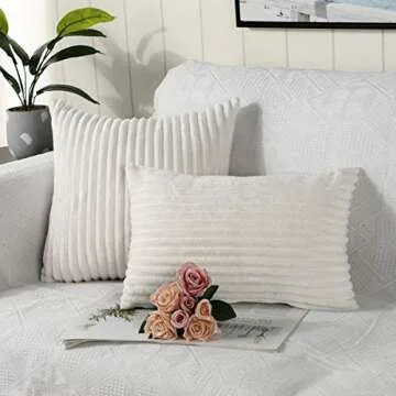 DEELAND Pack of 2 Corduroy Striped Decorative Throw Pillow Covers Fuzzy Soft Pillowcase Cushion Covers for Sofa Couch Bedroom