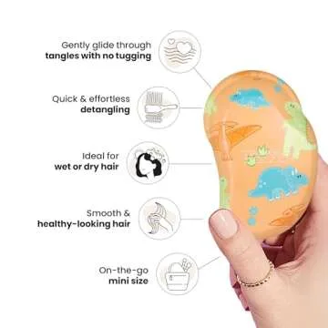 Tangle Teezer Original Detangler Brush, Dry & Wet Travel Size Mini Hair Brush, for Kids & All Hair Types, Dino Mighty