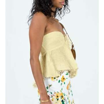 Y2k Sexy Tube Tops for Women Strapless Sleeveless Backless Tank Crop Tie Front Bandeau Going Out Lace Shirt Cute Summer Clothing (A-Yellow Ruffle, S)