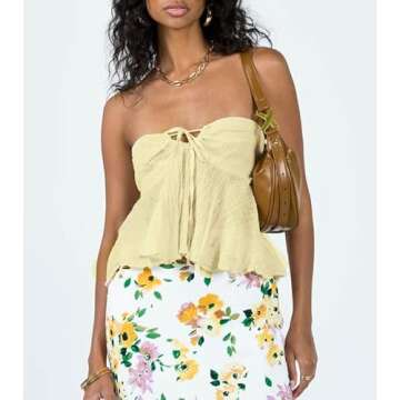 Y2k Sexy Tube Tops for Women Strapless Sleeveless Backless Tank Crop Tie Front Bandeau Going Out Lace Shirt Cute Summer Clothing (A-Yellow Ruffle, S)