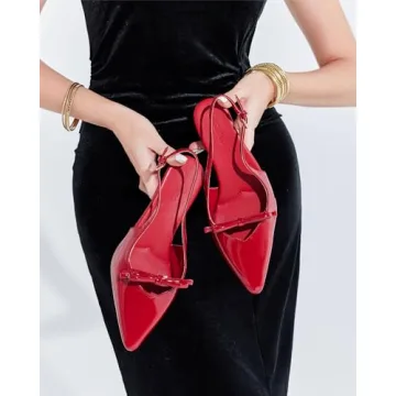 Coutgo Women's Bow Slingback Kitten Heels Red