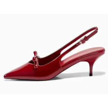 Coutgo Women's Bow Slingback Kitten Heels Red
