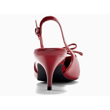 Coutgo Women's Bow Slingback Kitten Heels Red