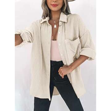 Dokotoo Womens Color Block Button Down Shirts Long Sleeve Oversized Boyfriend Blouses Tops