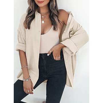 Dokotoo Womens Color Block Button Down Shirts Long Sleeve Oversized Boyfriend Blouses Tops