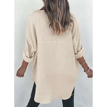 Dokotoo Womens Color Block Button Down Shirts Long Sleeve Oversized Boyfriend Blouses Tops