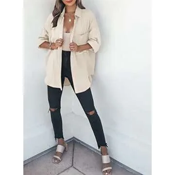 Dokotoo Womens Color Block Button Down Shirts Long Sleeve Oversized Boyfriend Blouses Tops