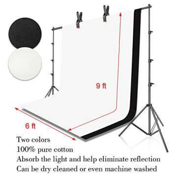 EMART 8.5x10ft Photography Backdrop Kit with 400W 5500K Daylight Umbrella Continuous Lighting Set, Black & White Backgrounds for Photo Studio Product, Photoshoot, Portrait Shoot
