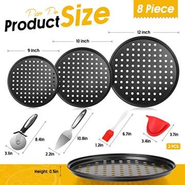 Mimorou 8 Pieces Pizza Pan with Holes 9 Inch,10 Inch, 12 Inch Tray for Oven Includes Making Kit Whee...