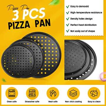 Mimorou 8 Pieces Pizza Pan with Holes 9 Inch,10 Inch, 12 Inch Tray for Oven Includes Making Kit Wheel Cutter Slicer Spatula Shovel Brush Silicone Cooking Pinch Mitts Family Party Favors