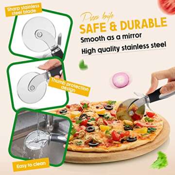 Mimorou 8 Pieces Pizza Pan with Holes 9 Inch,10 Inch, 12 Inch Tray for Oven Includes Making Kit Wheel Cutter Slicer Spatula Shovel Brush Silicone Cooking Pinch Mitts Family Party Favors