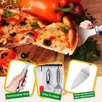 Mimorou 8 Pieces Pizza Pan with Holes 9 Inch,10 Inch, 12 Inch Tray for Oven Includes Making Kit Wheel Cutter Slicer Spatula Shovel Brush Silicone Cooking Pinch Mitts Family Party Favors