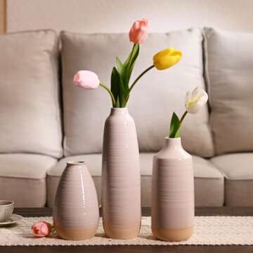 TERESA'S COLLECTIONS White Vases for Home Decor,Farmhouse Ceramic Rustic Vase for Centerpieces, Deco...