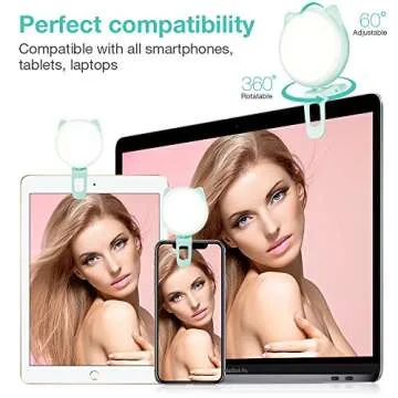 OURRY Selfie Clip on Ring Light, Mini Rechargeable 9 Level Adjustable Brightness Light with 32 LED, 2-8 Hours, USB Flash Lighting for iPhone/Android Cell Phone Photography,Video, Vlogging - Blue